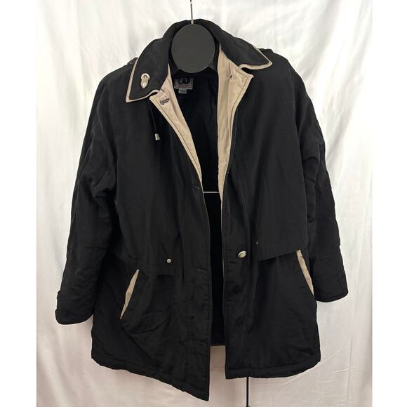CS Signature Windbreaker Coat Lined Hooded Jacket Black Tan Ladies MEDIUM - Picture 1 of 14